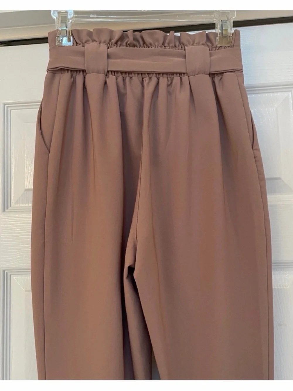 Grace Karin Women’s Paperbag Tie Waist Ankle Pants Size Small Taupe Bow Detail